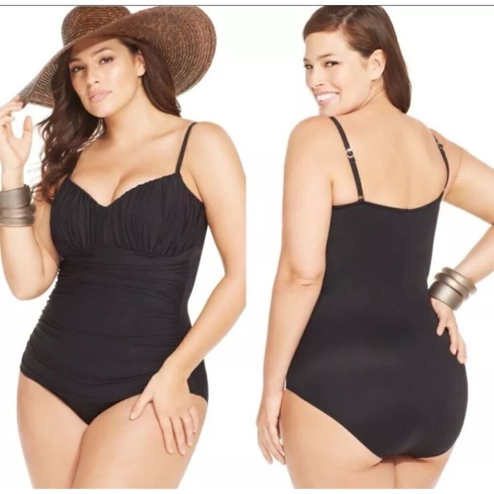 Miraclesuit Swimsuit Rialto One Piece Ruched Tummy Control Size 24 Black